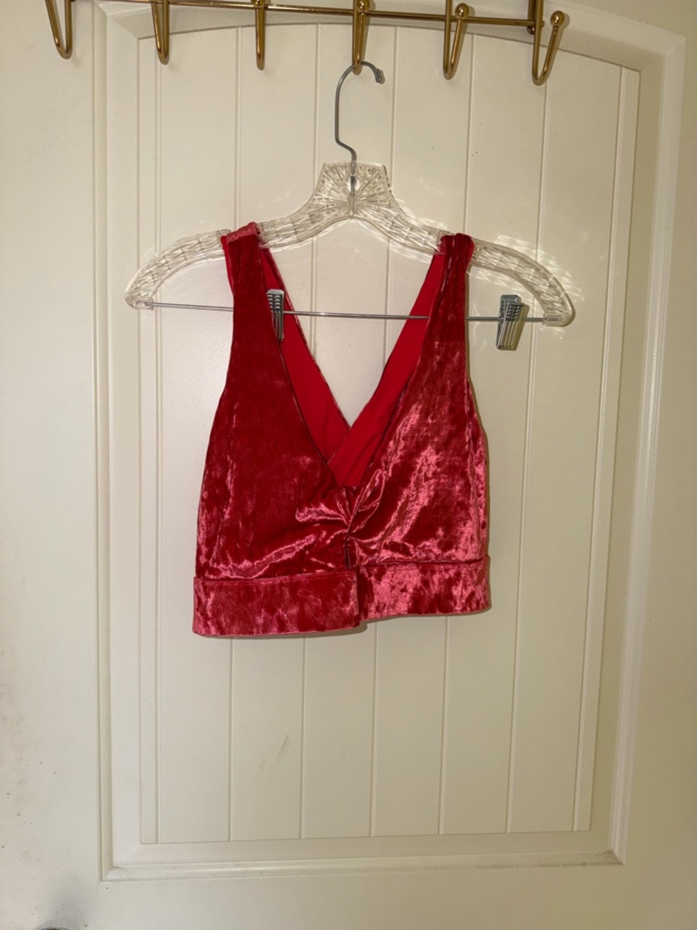 Fabletics Red Crushed Velvet Twist-Front Crop Top